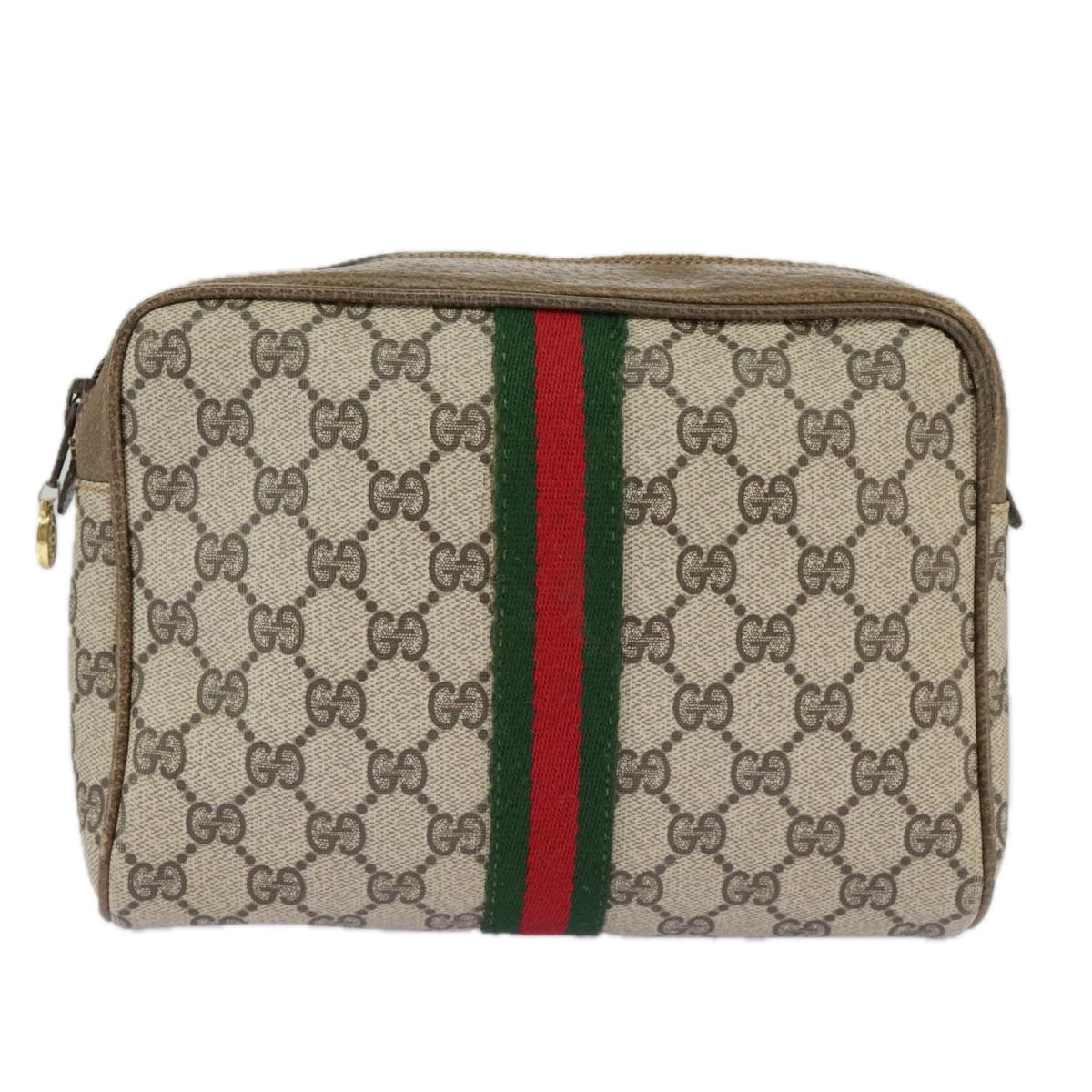 GUCCI GG Supreme Web Sherry Line Clutch Bag PVC Beige Red 27 004 998 ki5038