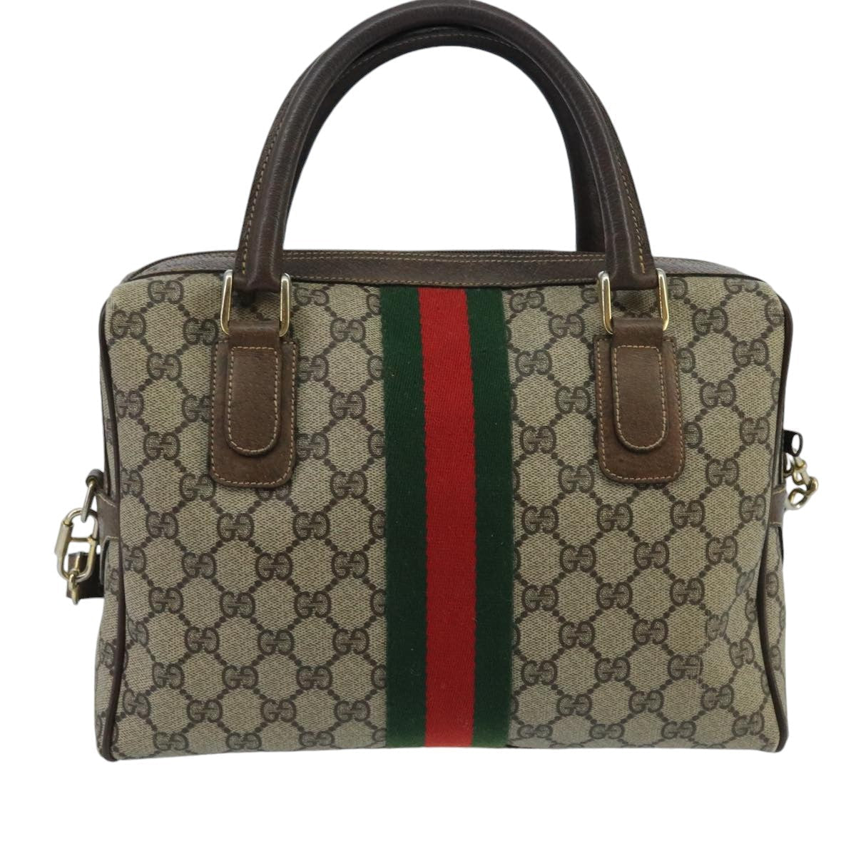 GUCCI GG Supreme Web Sherry Line Bag PVC 2way Beige 378 002 3839 ki5039