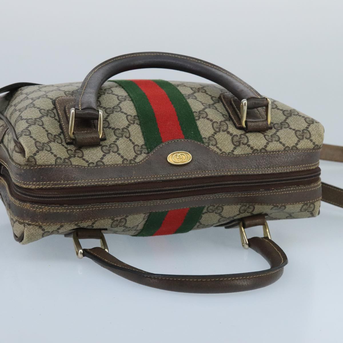 GUCCI GG Supreme Web Sherry Line Bag PVC 2way Beige 378 002 3839 ki5039