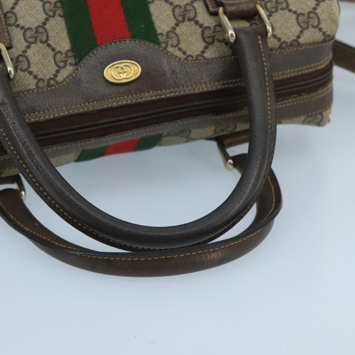 GUCCI GG Supreme Web Sherry Line Bag PVC 2way Beige 378 002 3839 ki5039