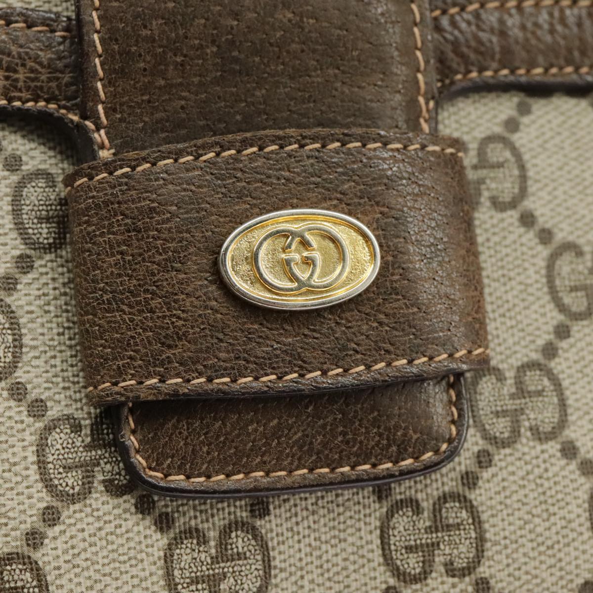 GUCCI GG Supreme Horsebit Shoulder Bag PVC Beige Gold ki5040