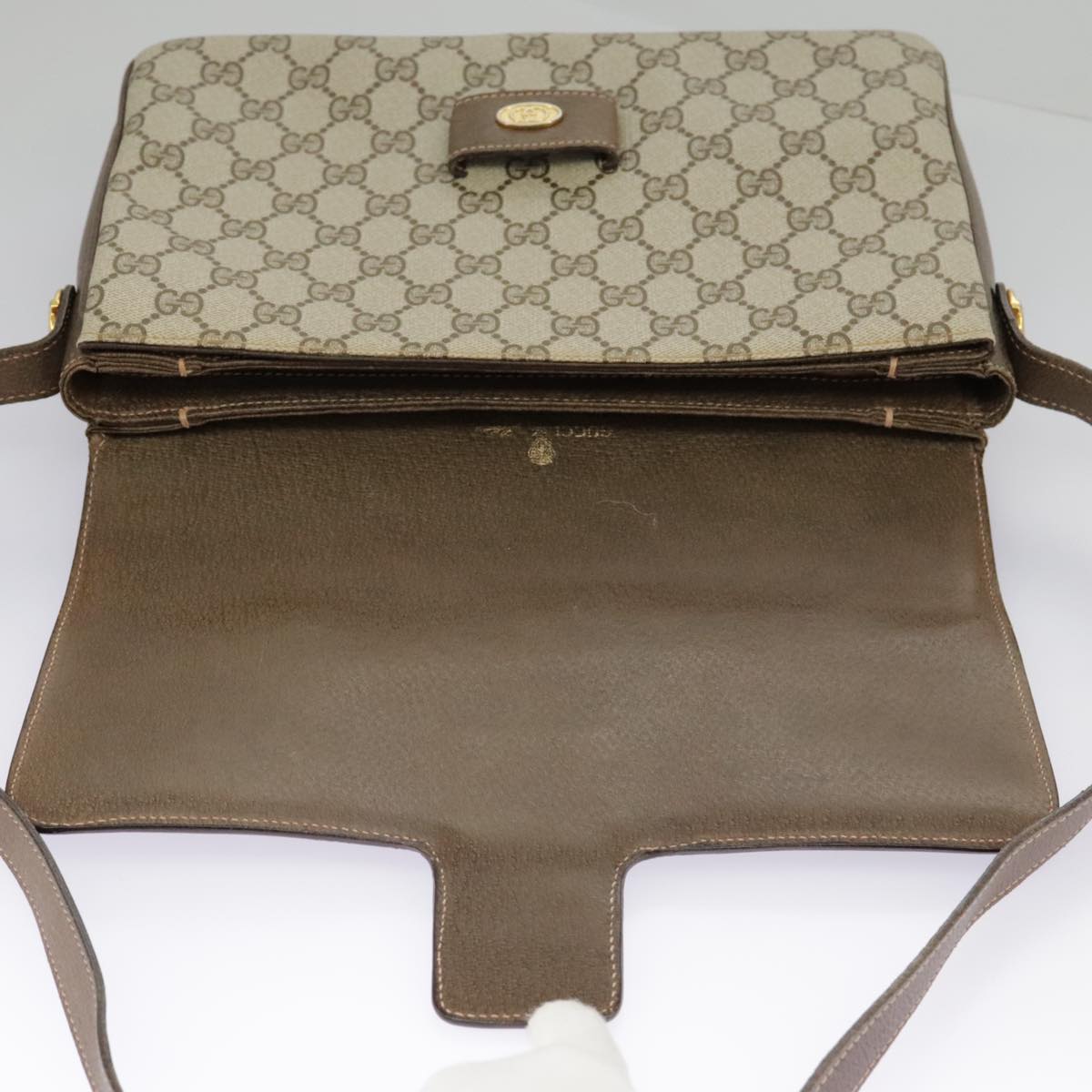 GUCCI GG Supreme Horsebit Shoulder Bag PVC Beige Gold ki5040