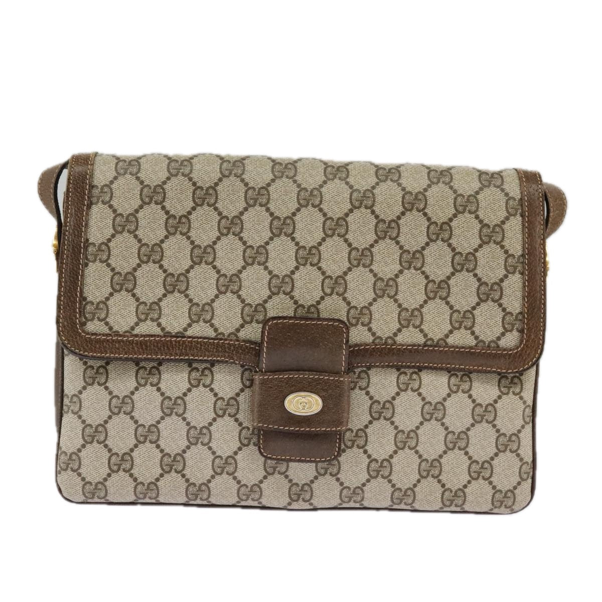 GUCCI GG Supreme Horsebit Shoulder Bag PVC Beige Gold ki5040