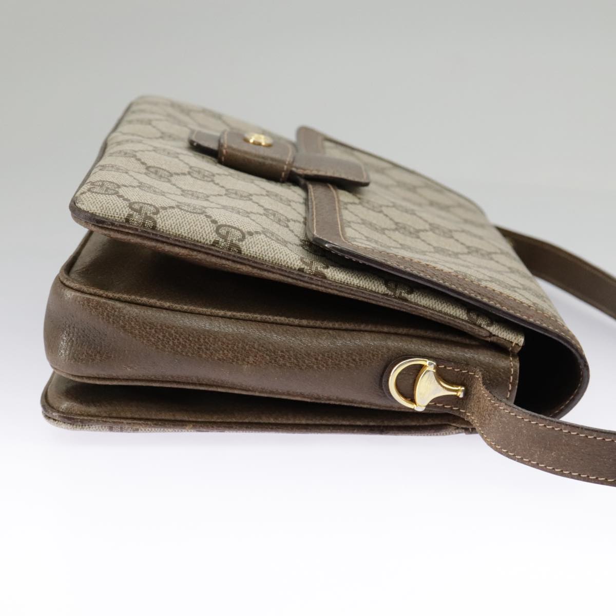 GUCCI GG Supreme Horsebit Shoulder Bag PVC Beige Gold ki5040