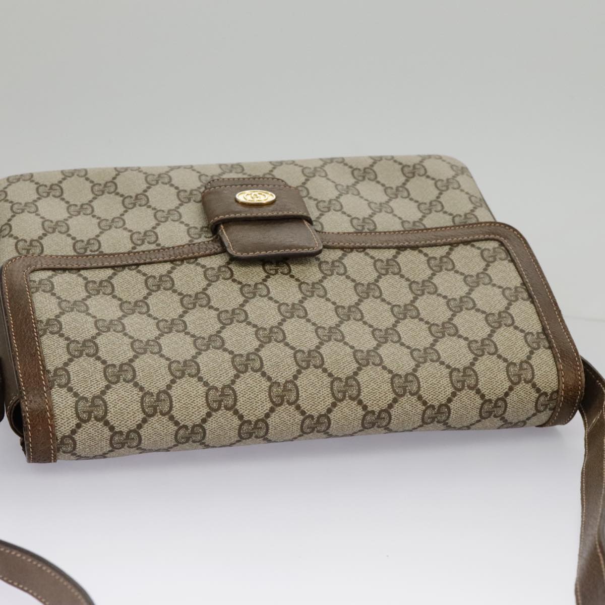 GUCCI GG Supreme Horsebit Shoulder Bag PVC Beige Gold ki5040