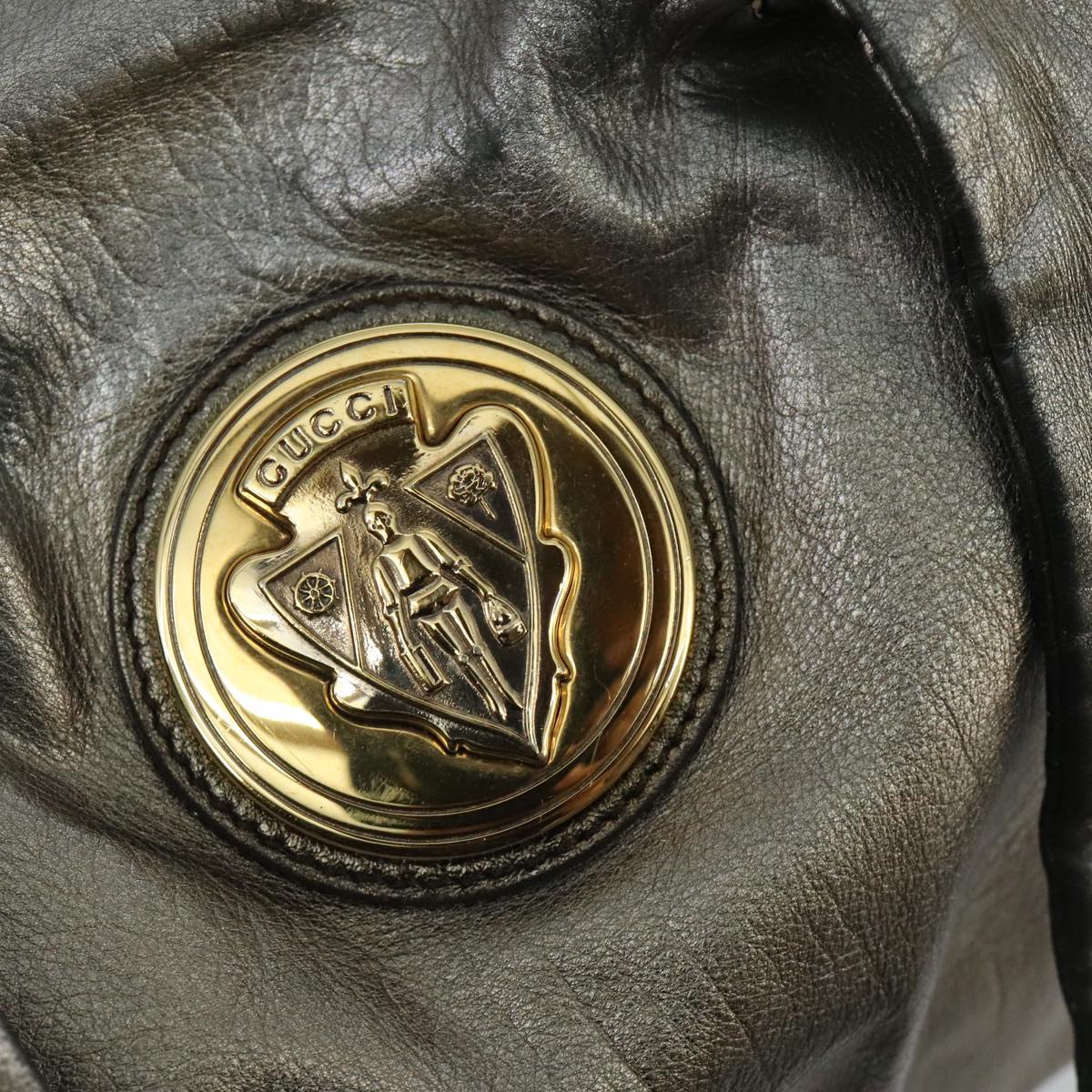 GUCCI Histeria Tote Bag Leather Silver Gold 197021 ki5046