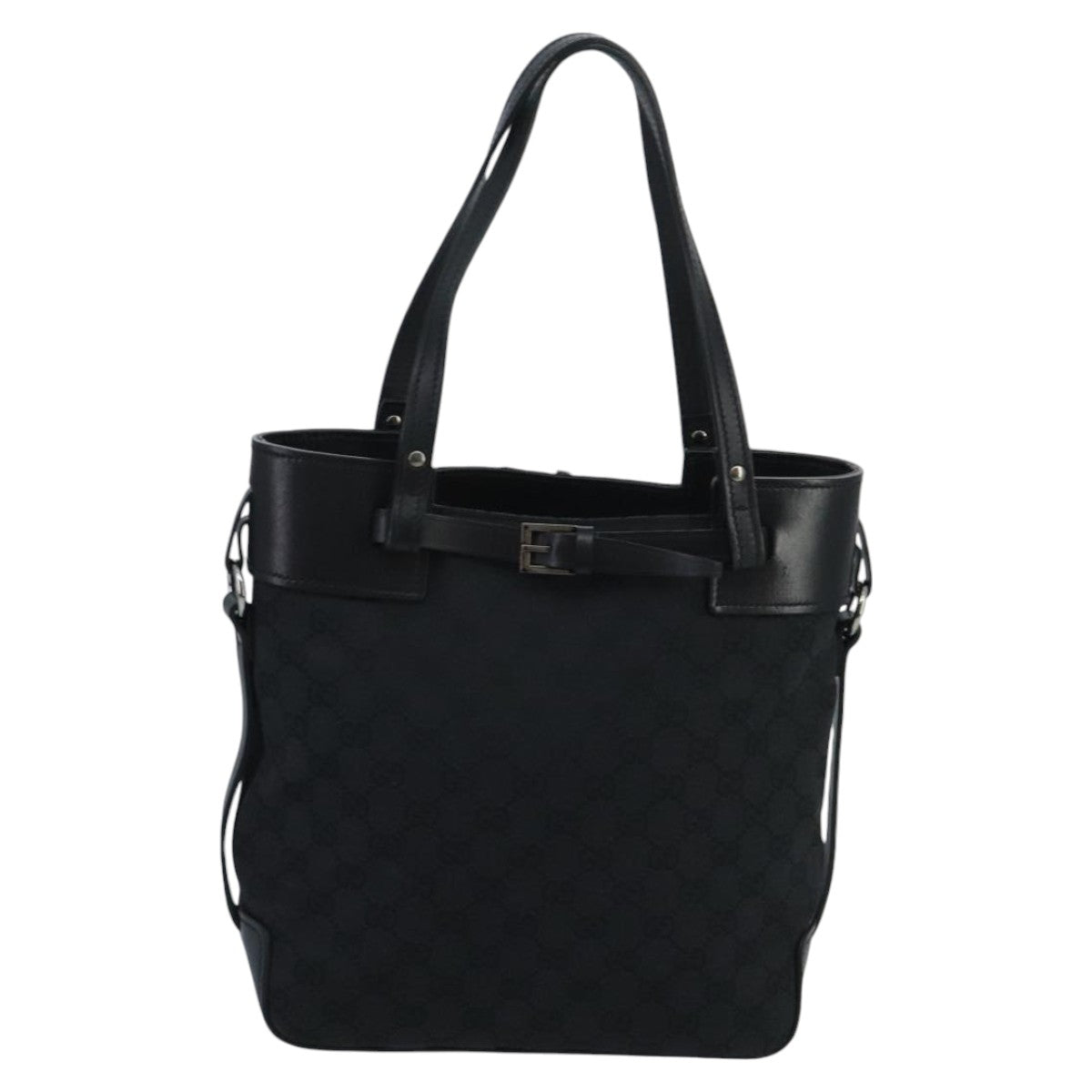 GUCCI GG Canvas Tote Bag Black Silver 107757 ki5048
