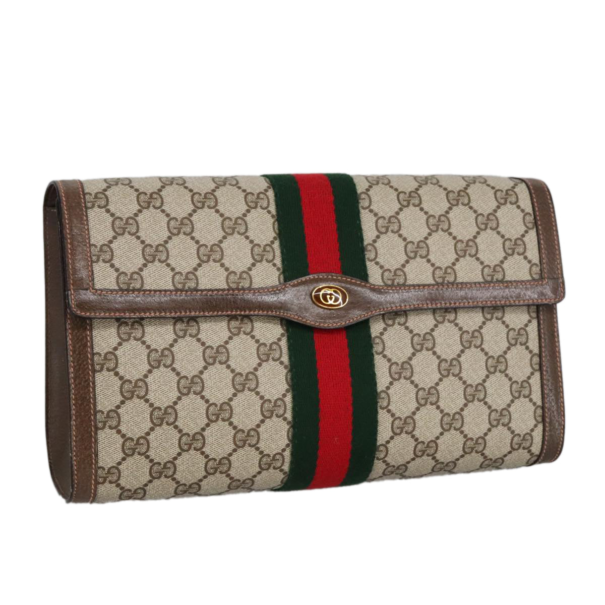 GUCCI GG Supreme Web Sherry Line Clutch Bag PVC Beige Red 89 01 007 ki5050
