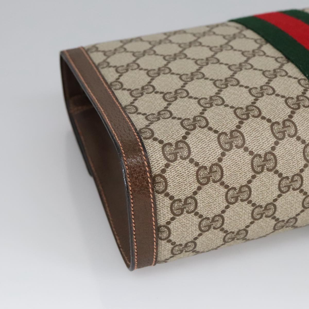 GUCCI GG Supreme Web Sherry Line Clutch Bag PVC Beige Red 89 01 007 ki5050