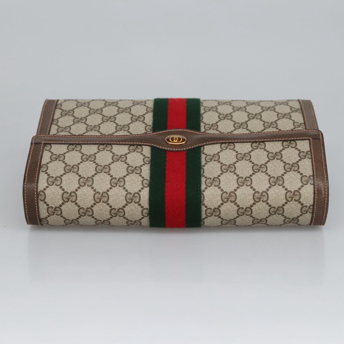 GUCCI GG Supreme Web Sherry Line Clutch Bag PVC Beige Red 89 01 007 ki5050
