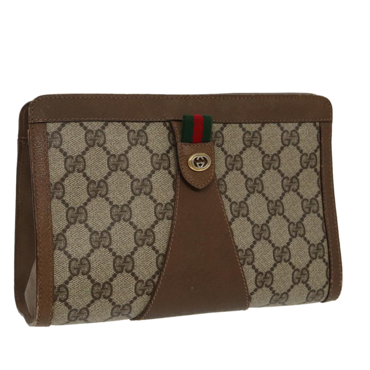 GUCCI GG Supreme Web Sherry Line Clutch Bag PVC Beige Red 89 01 032 ki5061