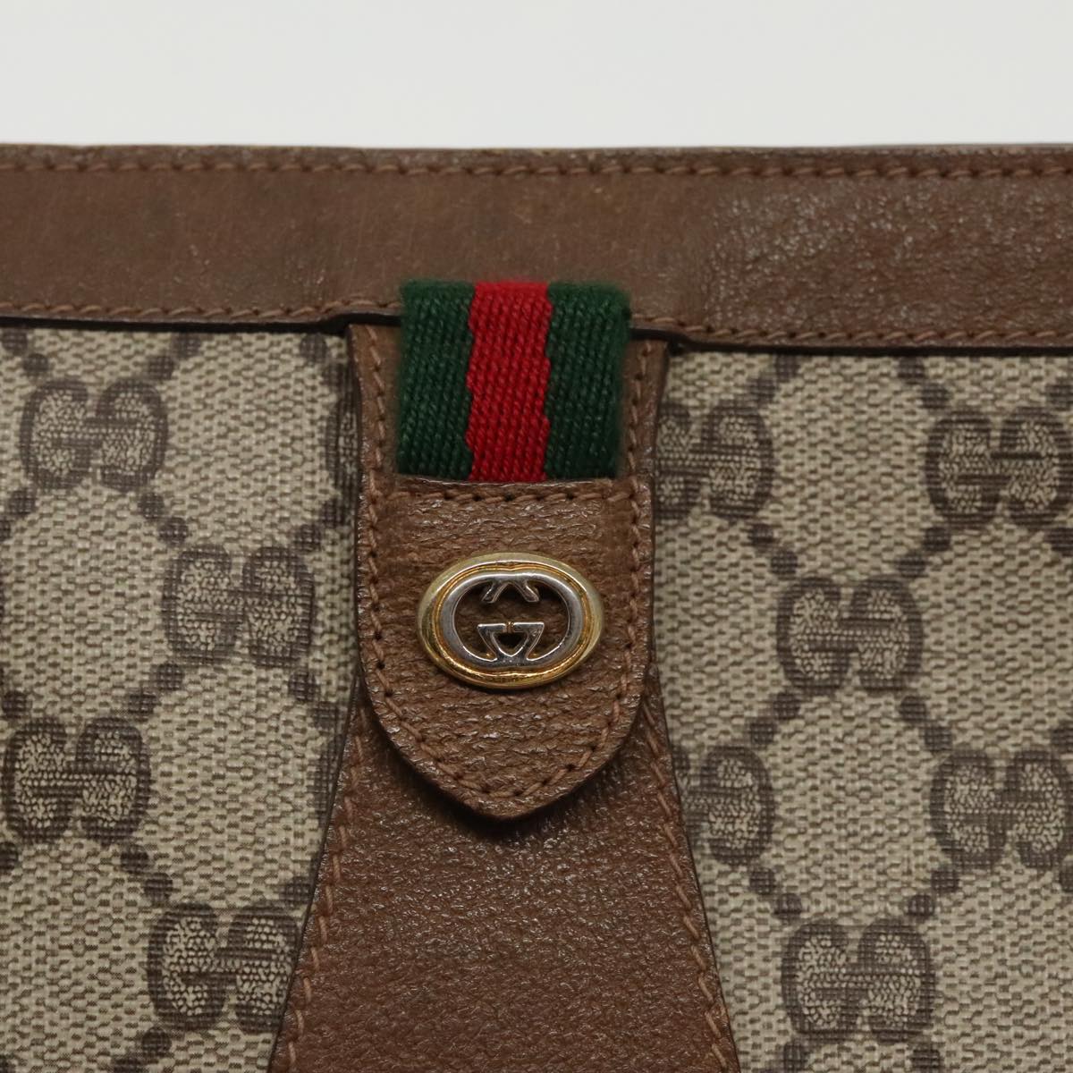 GUCCI GG Supreme Web Sherry Line Clutch Bag PVC Beige Red 89 01 032 ki5061