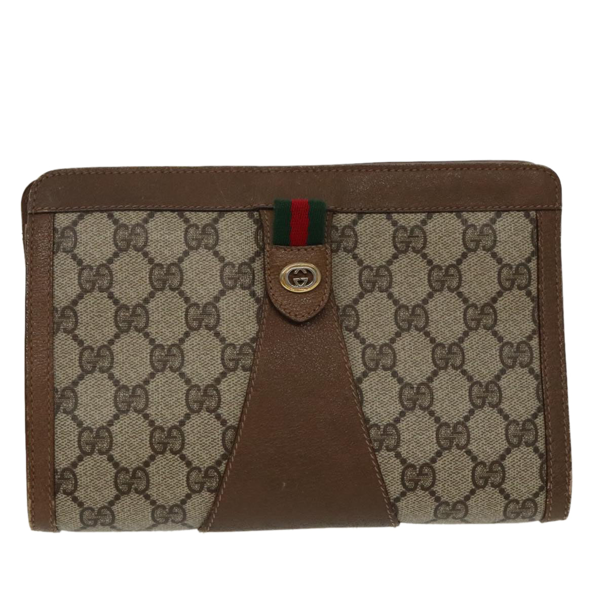 GUCCI GG Supreme Web Sherry Line Clutch Bag PVC Beige Red 89 01 032 ki5061