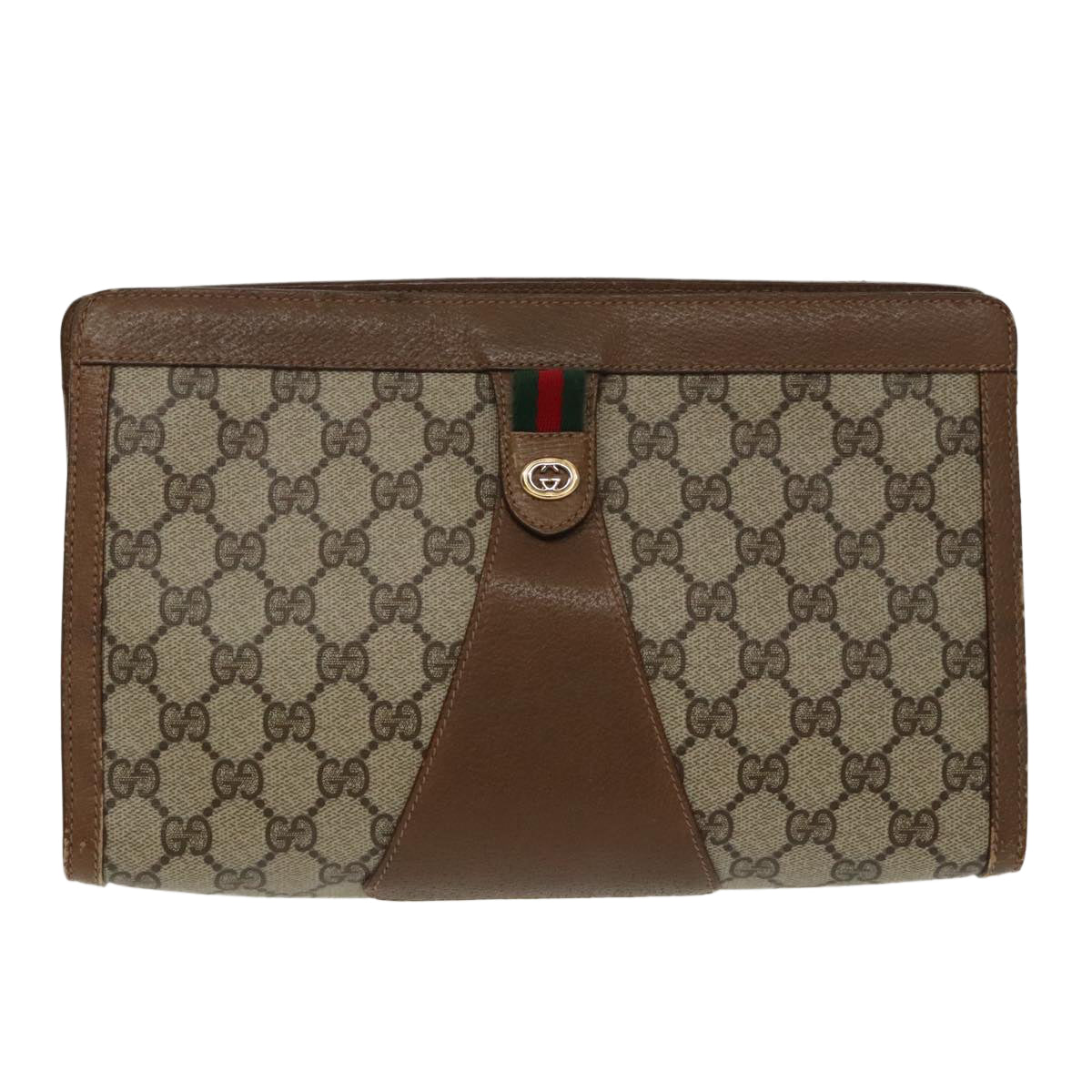 GUCCI GG Supreme Web Sherry Line Clutch Bag PVC Beige Red 89 01 033 ki5062