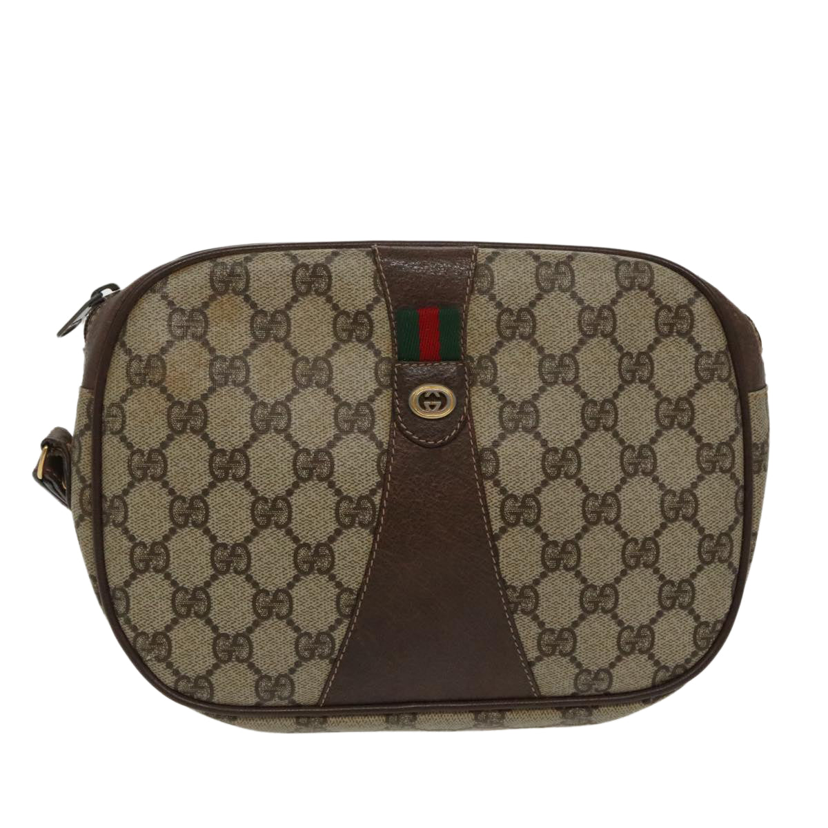 GUCCI GG Supreme Web Sherry Line Clutch Bag PVC Beige Red 156 01 034 ki5089