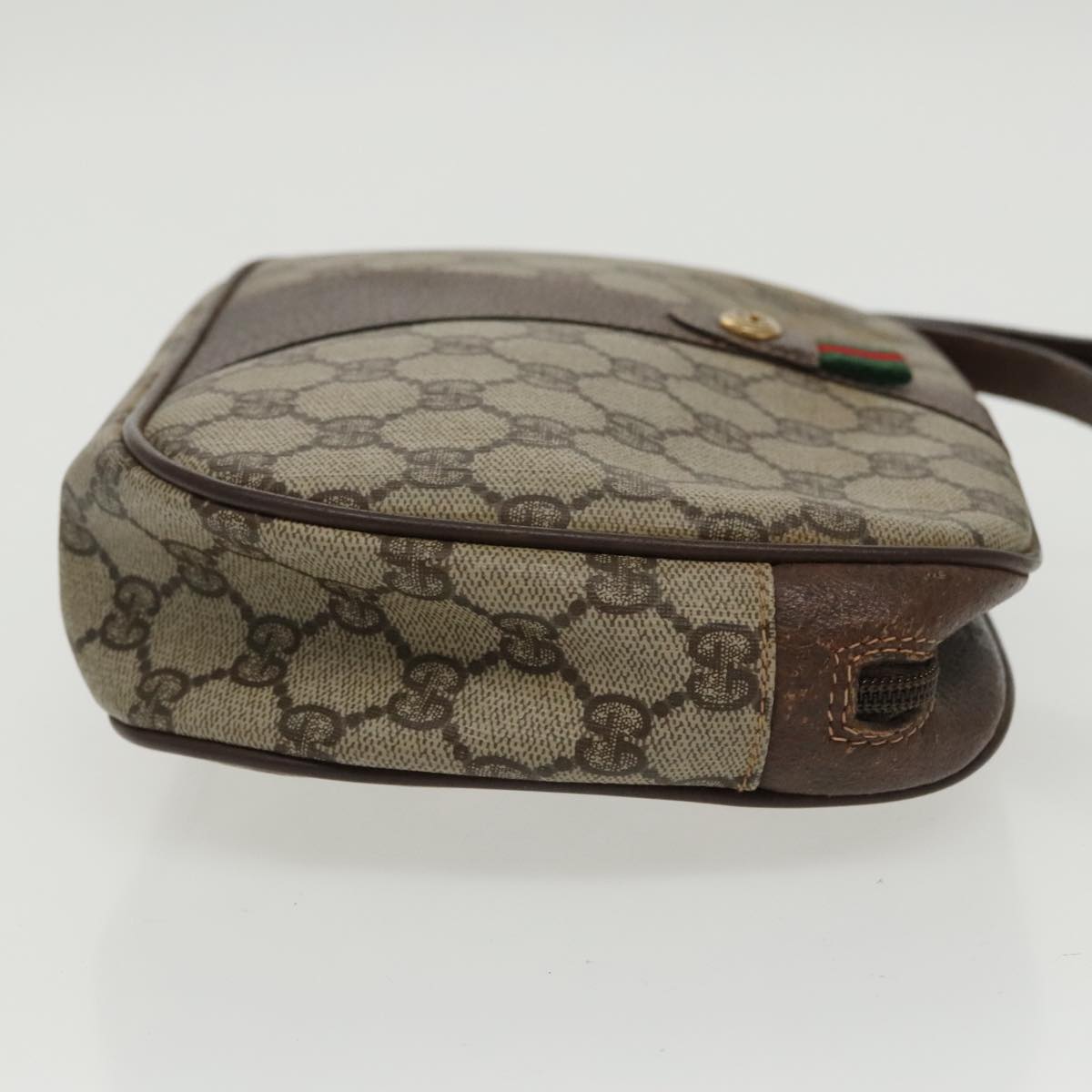 GUCCI GG Supreme Web Sherry Line Clutch Bag PVC Beige Red 156 01 034 ki5089