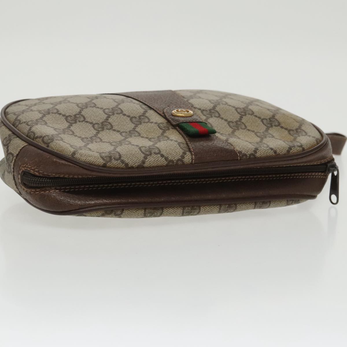 GUCCI GG Supreme Web Sherry Line Clutch Bag PVC Beige Red 156 01 034 ki5089