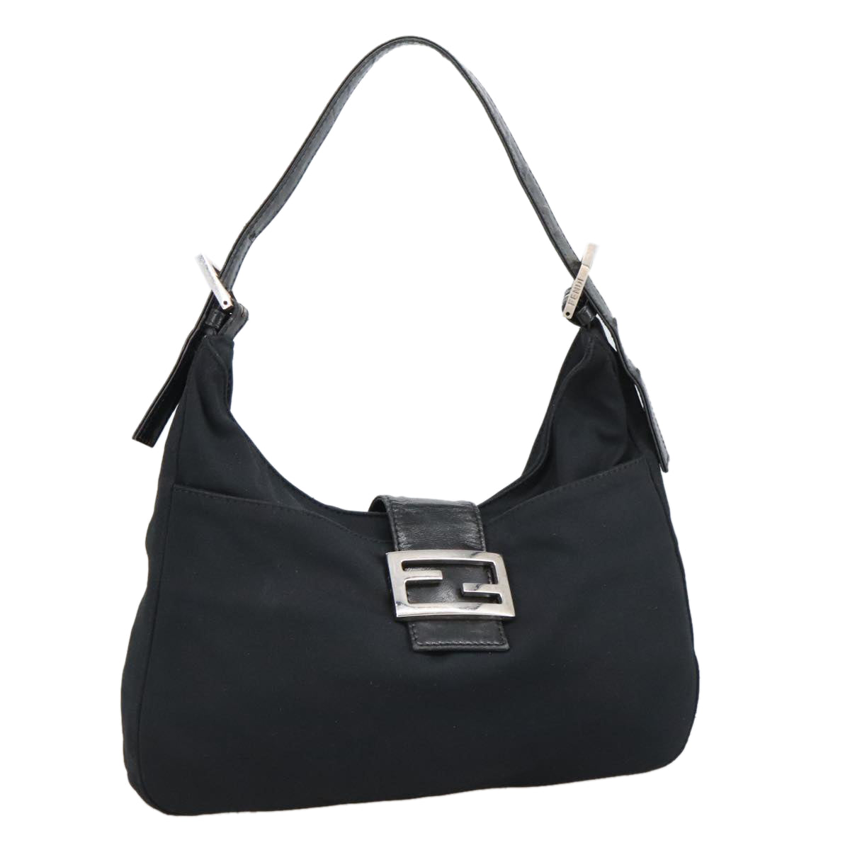 FENDI Mamma Baguette Shoulder Bag Nylon Black Silver ki5124