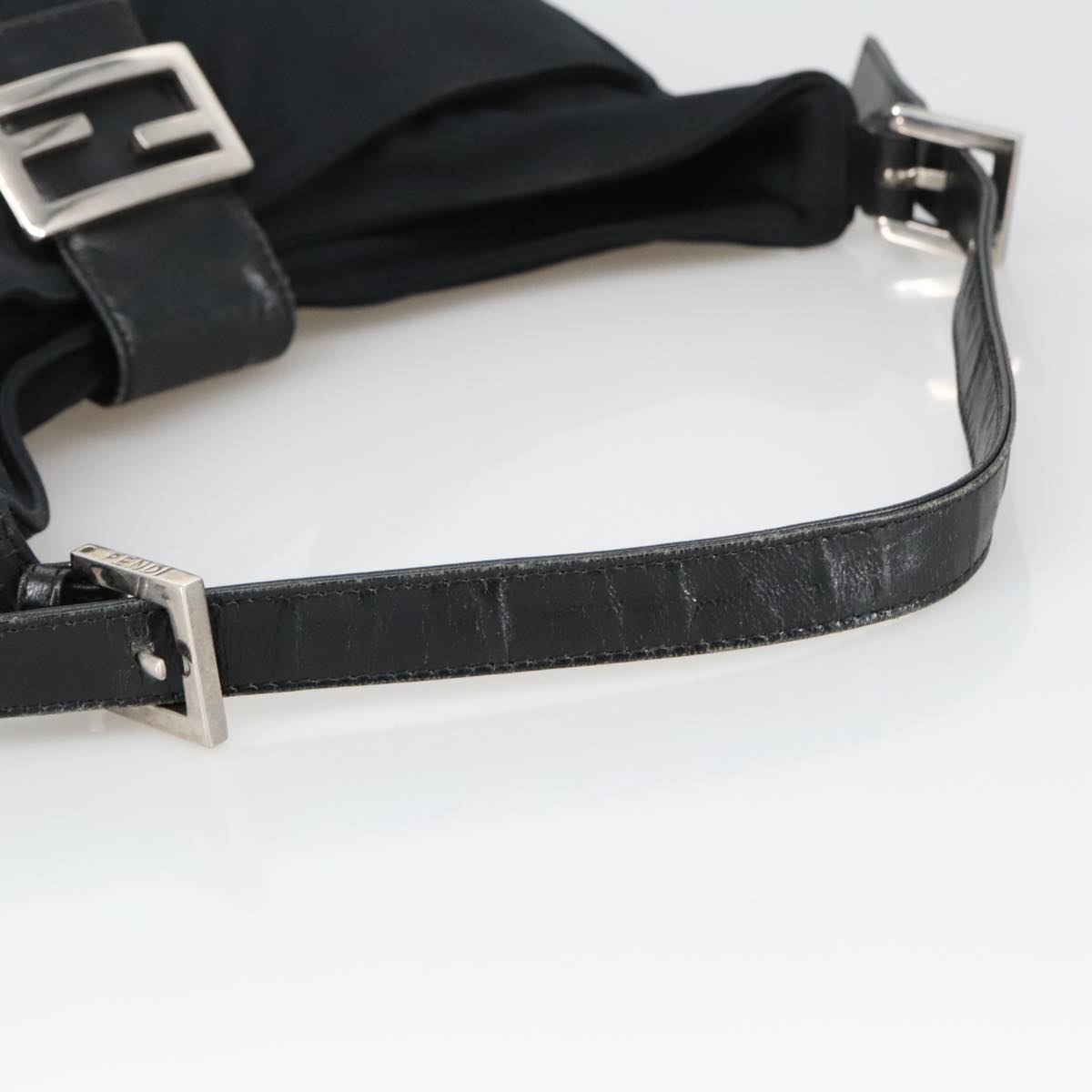 FENDI Mamma Baguette Shoulder Bag Nylon Black Silver ki5124