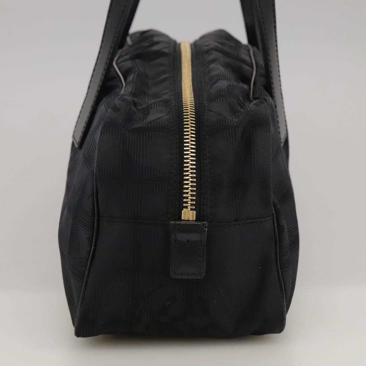 CHANEL New Travel Line Hand Bag Nylon Black Gold CC ki5217