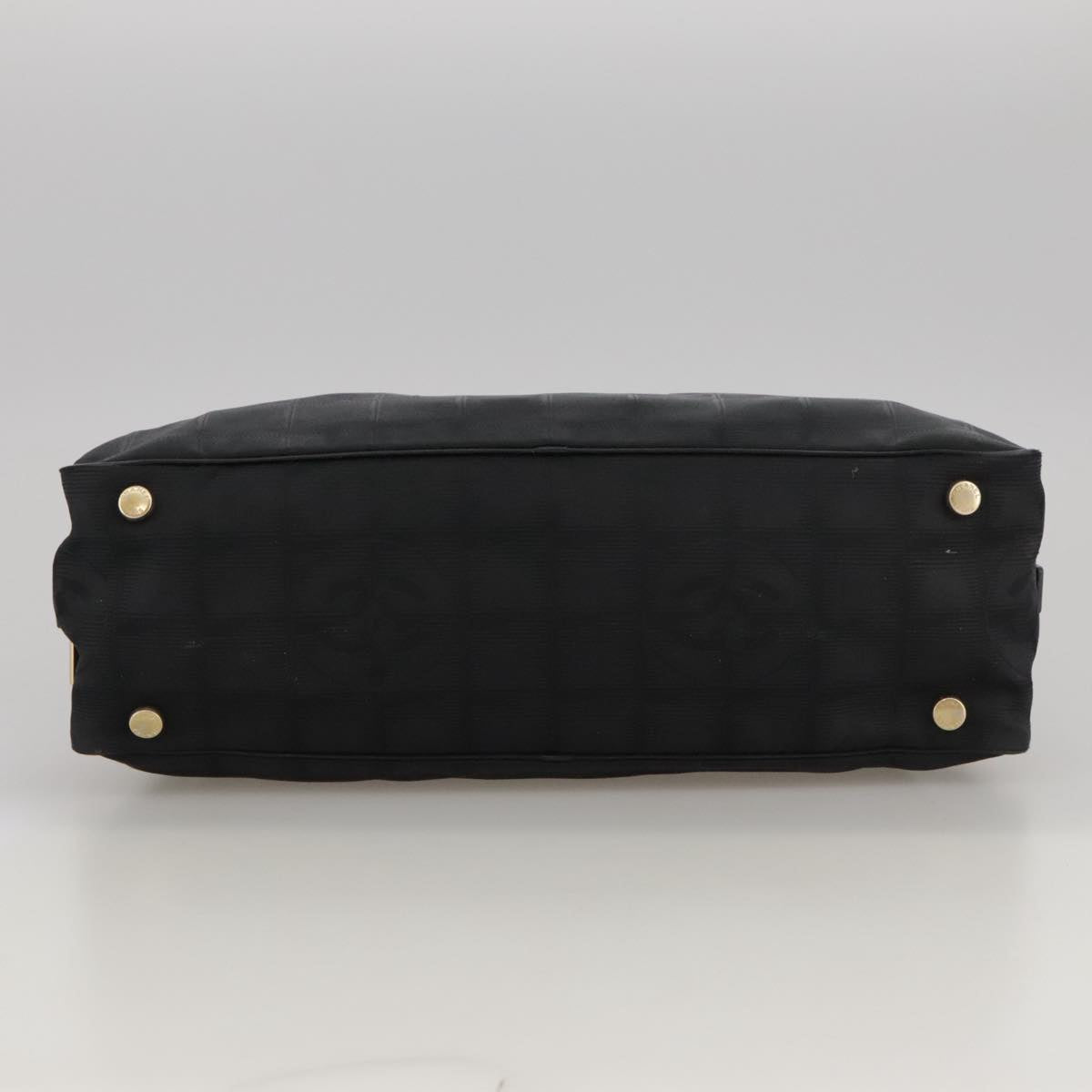 CHANEL New Travel Line Hand Bag Nylon Black Gold CC ki5217
