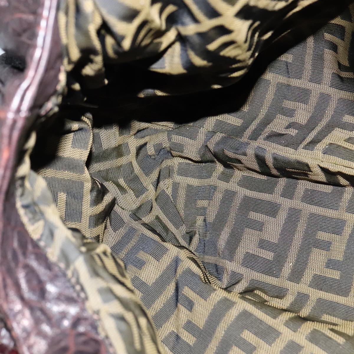 FENDI Spy bag Hand Bag Leather Brown Gold ki5356