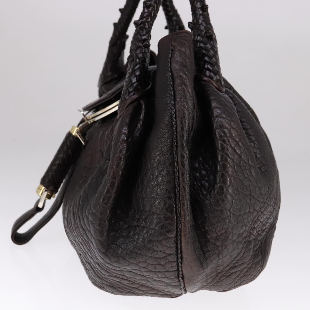 FENDI Spy bag Hand Bag Leather Brown Gold ki5356
