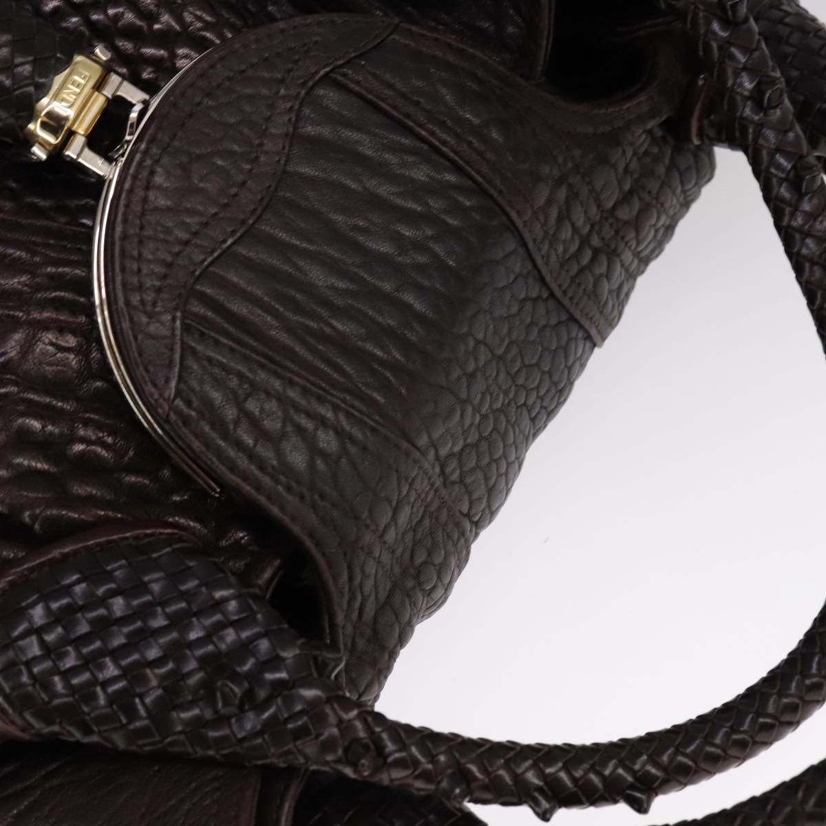 FENDI Spy bag Hand Bag Leather Brown Gold ki5356
