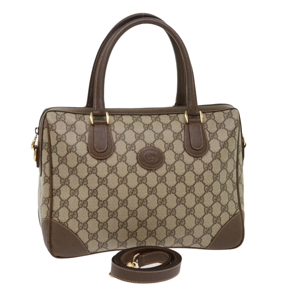 GUCCI GG Canvas Boston Bag PVC Leather 2way Beige kk179