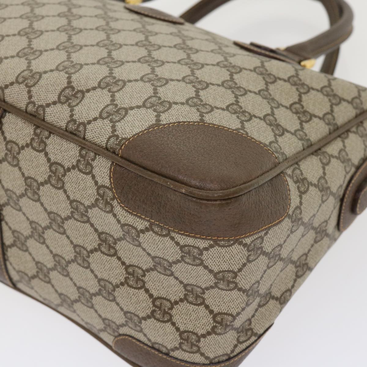 GUCCI GG Canvas Boston Bag PVC Leather 2way Beige kk179