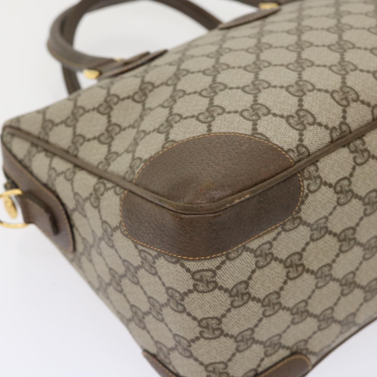 GUCCI GG Canvas Boston Bag PVC Leather 2way Beige kk179