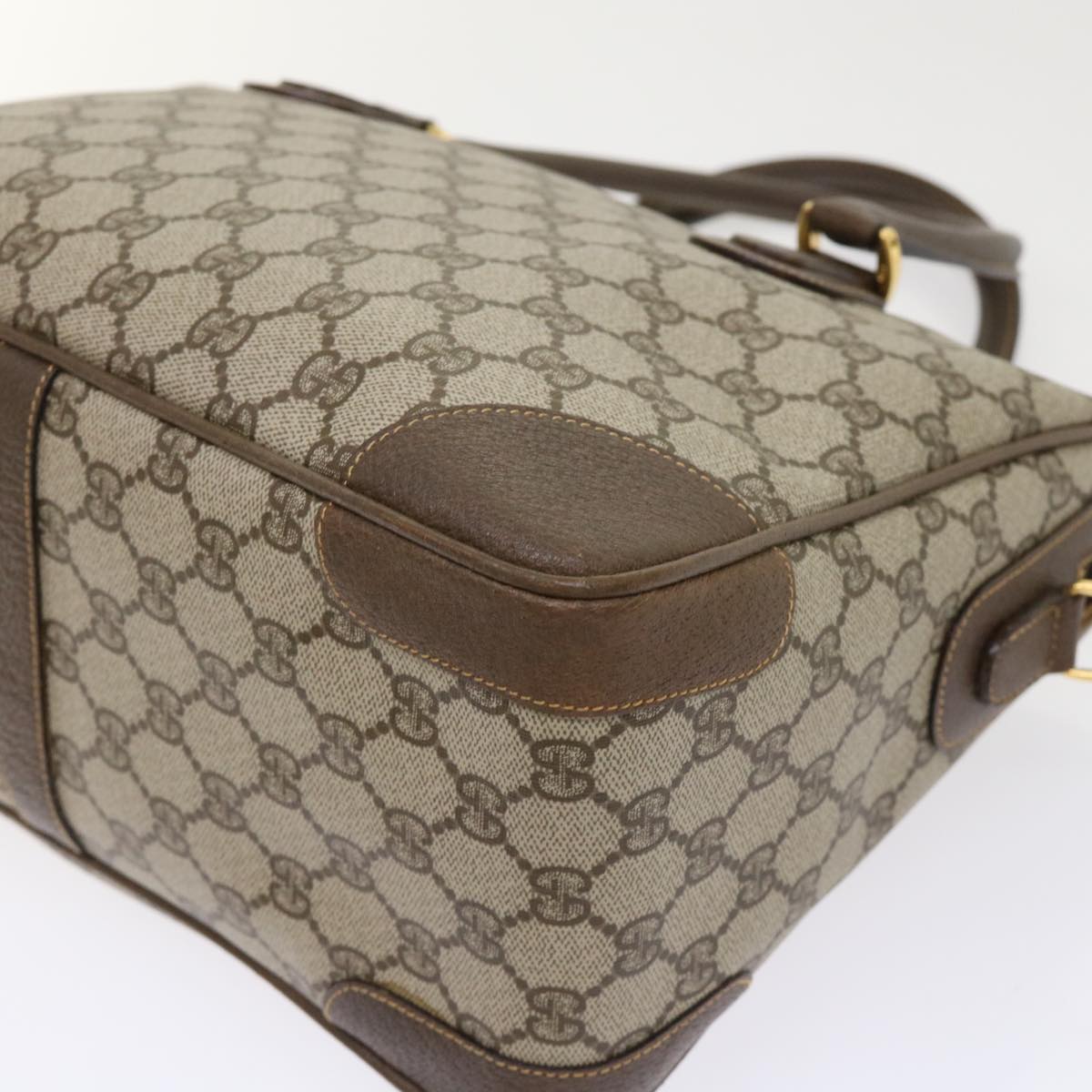 GUCCI GG Canvas Boston Bag PVC Leather 2way Beige kk179