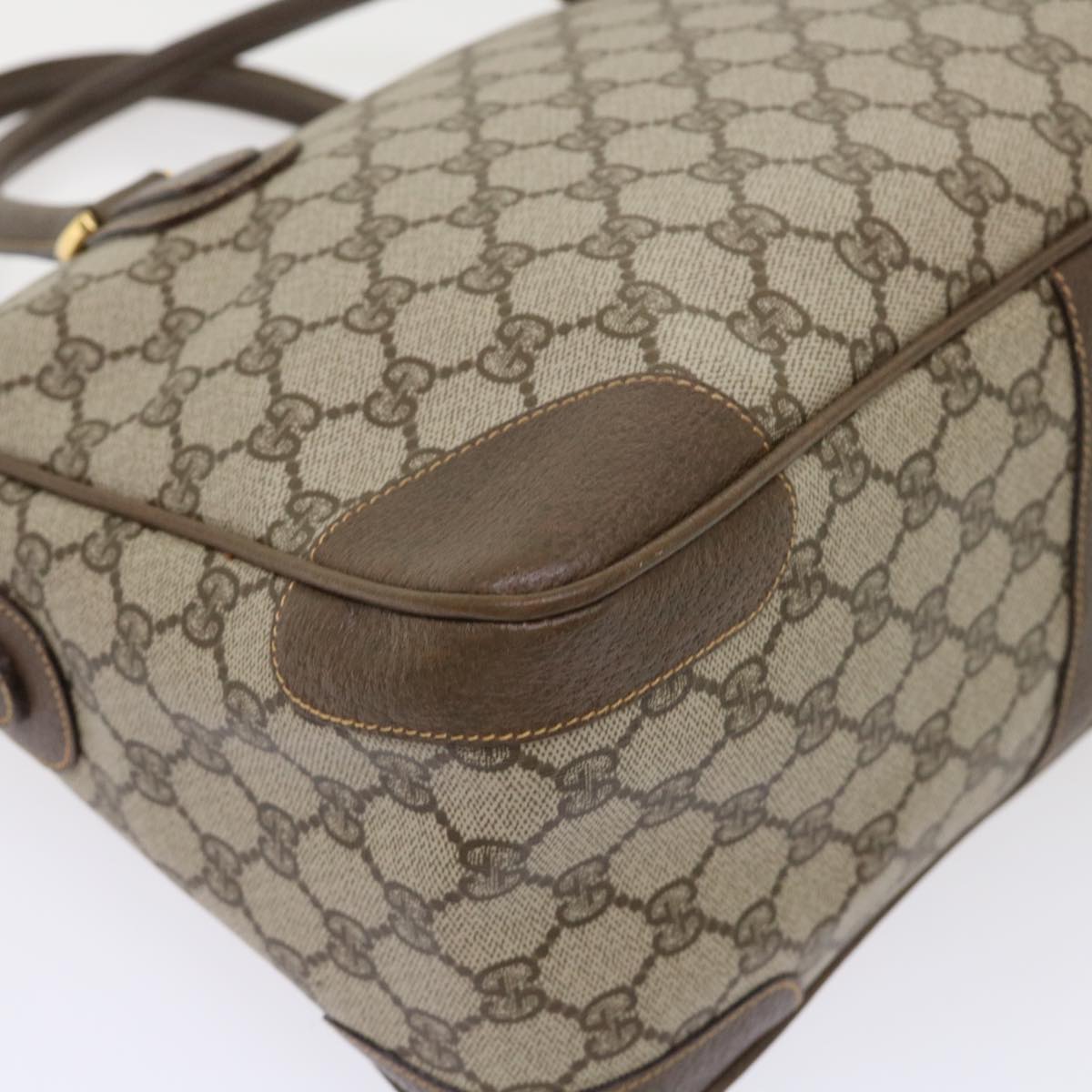 GUCCI GG Canvas Boston Bag PVC Leather 2way Beige kk179