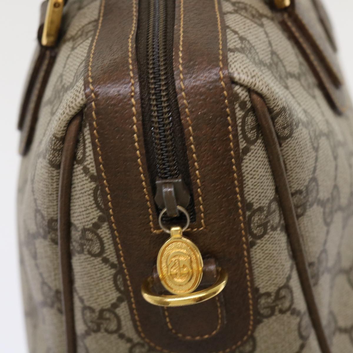 GUCCI GG Canvas Boston Bag PVC Leather 2way Beige kk179