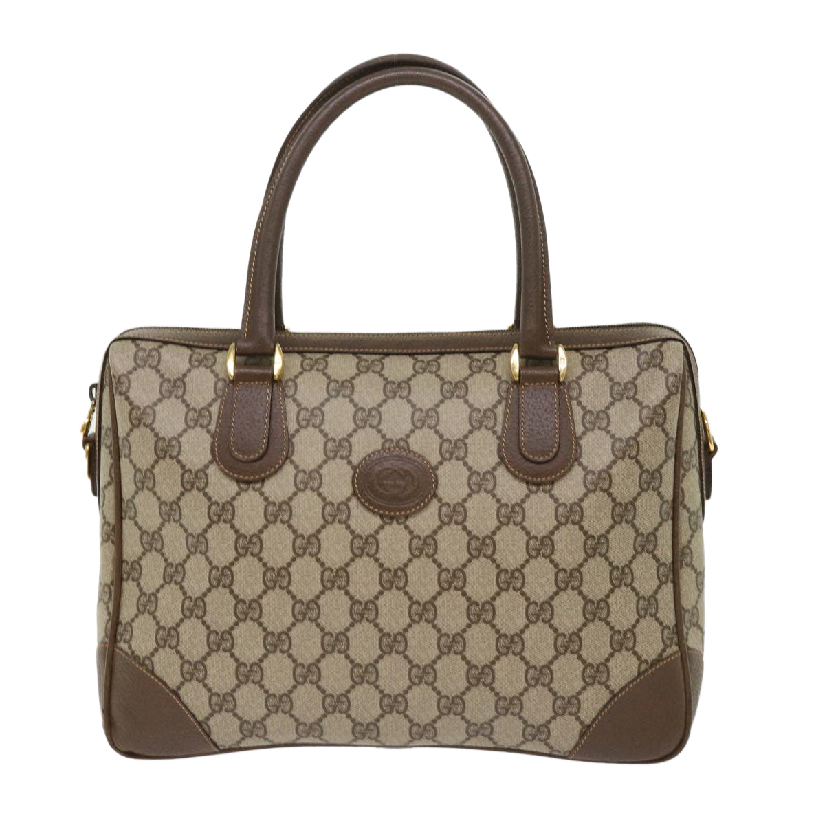 GUCCI GG Canvas Boston Bag PVC Leather 2way Beige kk179
