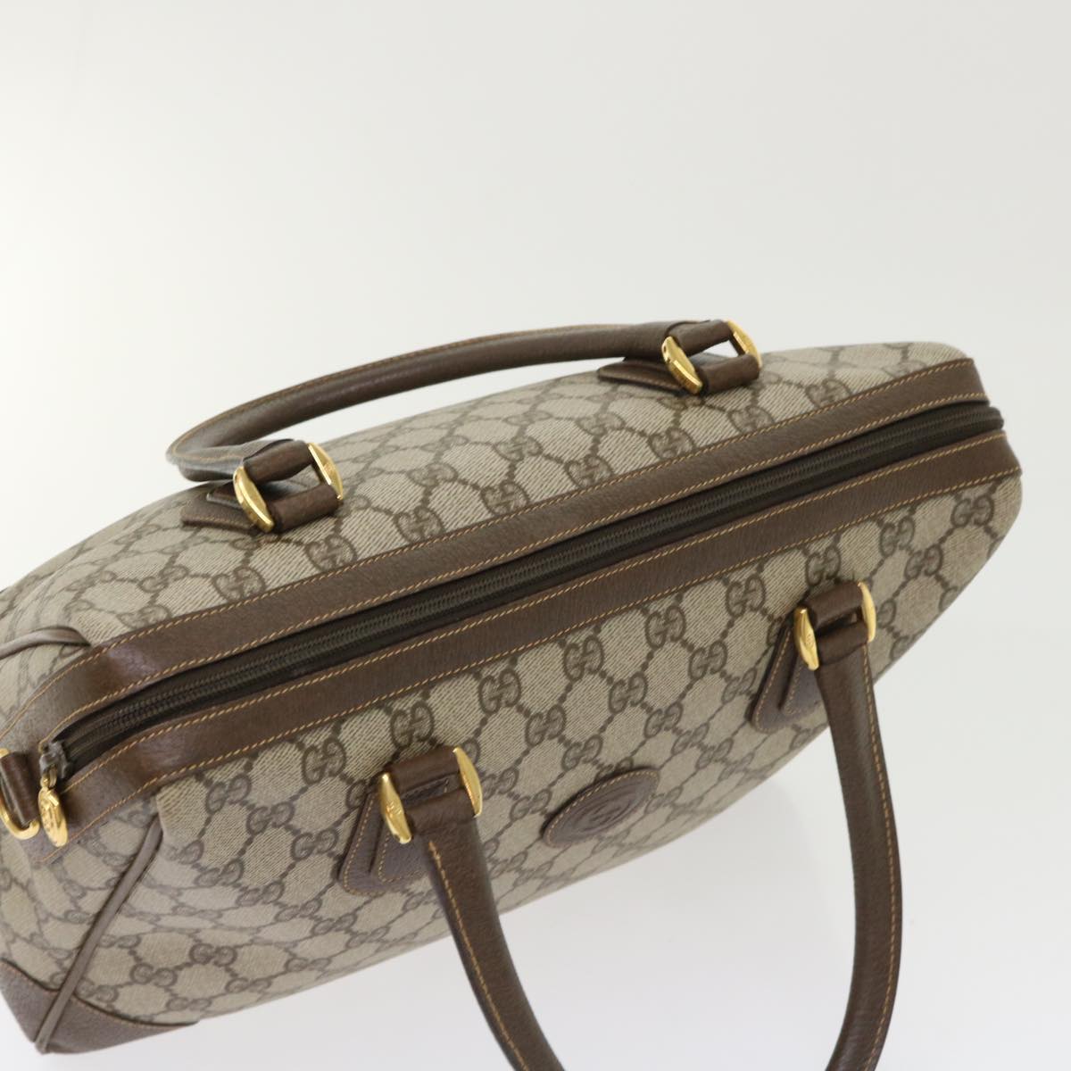 GUCCI GG Canvas Boston Bag PVC Leather 2way Beige kk179