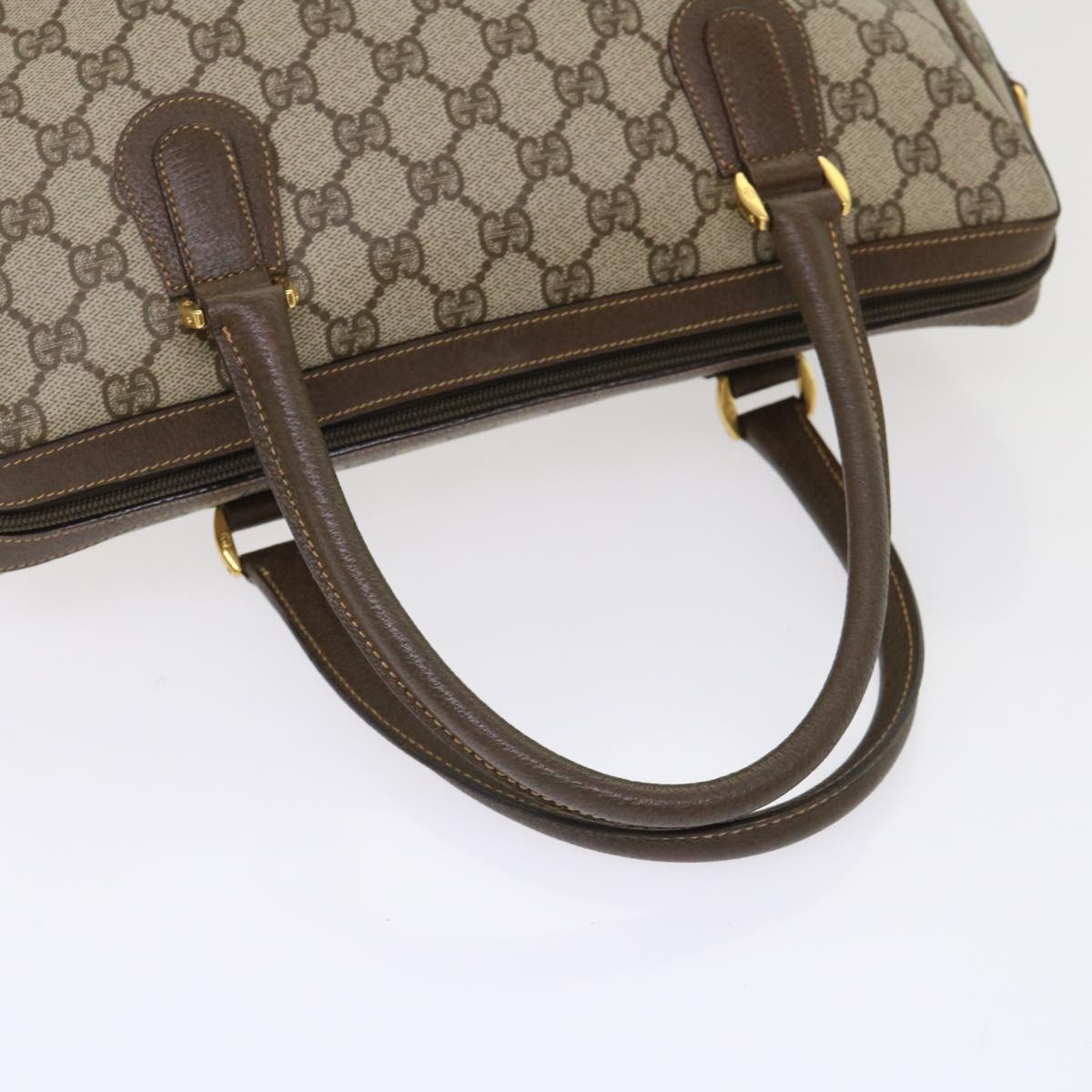 GUCCI GG Canvas Boston Bag PVC Leather 2way Beige kk179