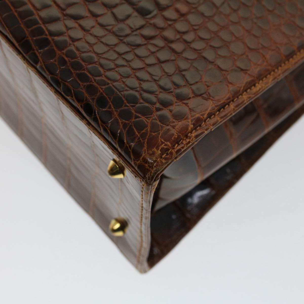 GUCCI Hand Bag Crocodile 2way Brown kk194