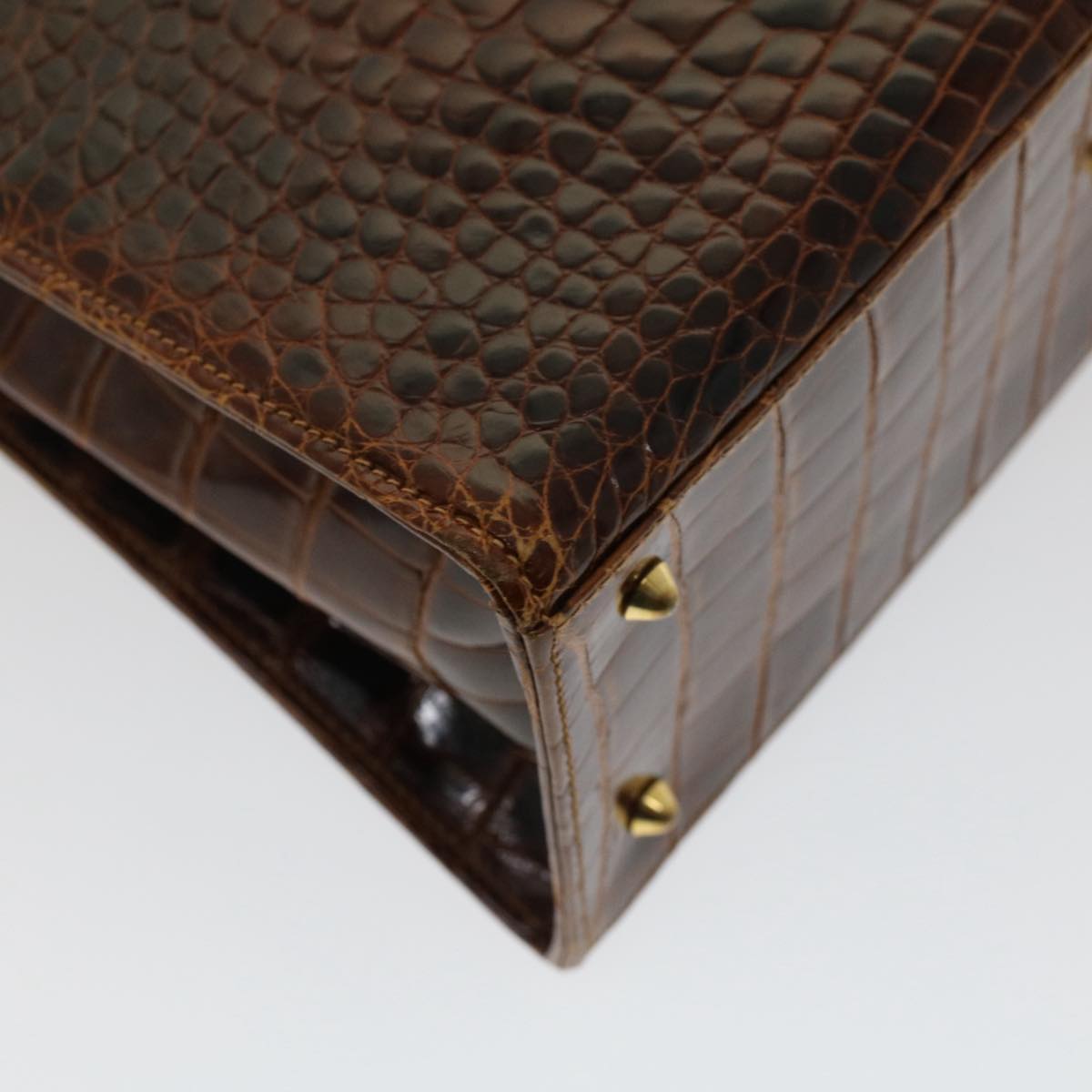 GUCCI Hand Bag Crocodile 2way Brown kk194