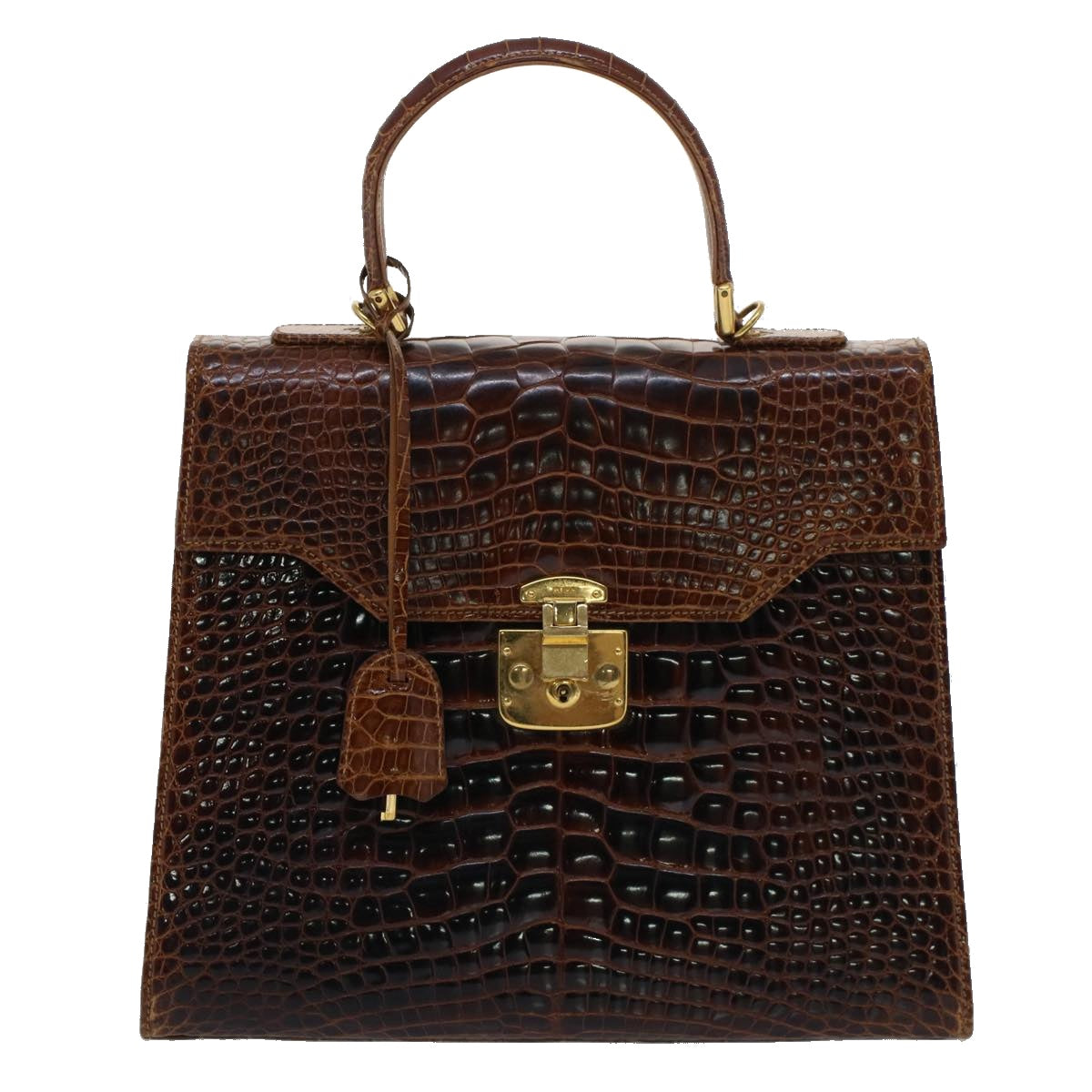 GUCCI Hand Bag Crocodile 2way Brown kk194