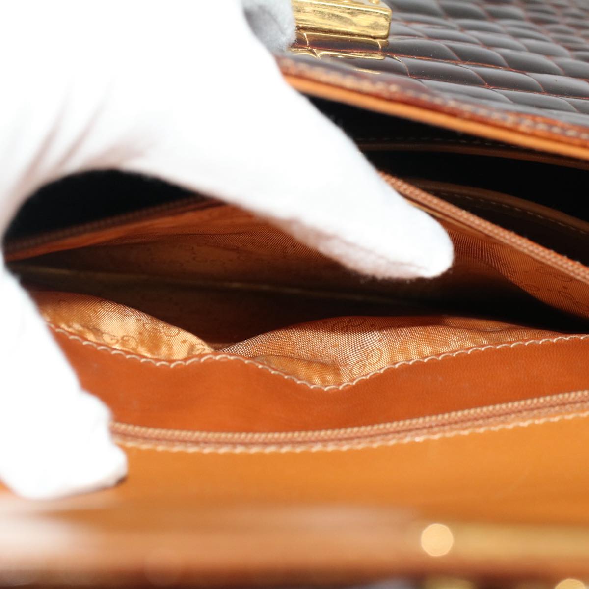 GUCCI Hand Bag Crocodile 2way Brown kk194