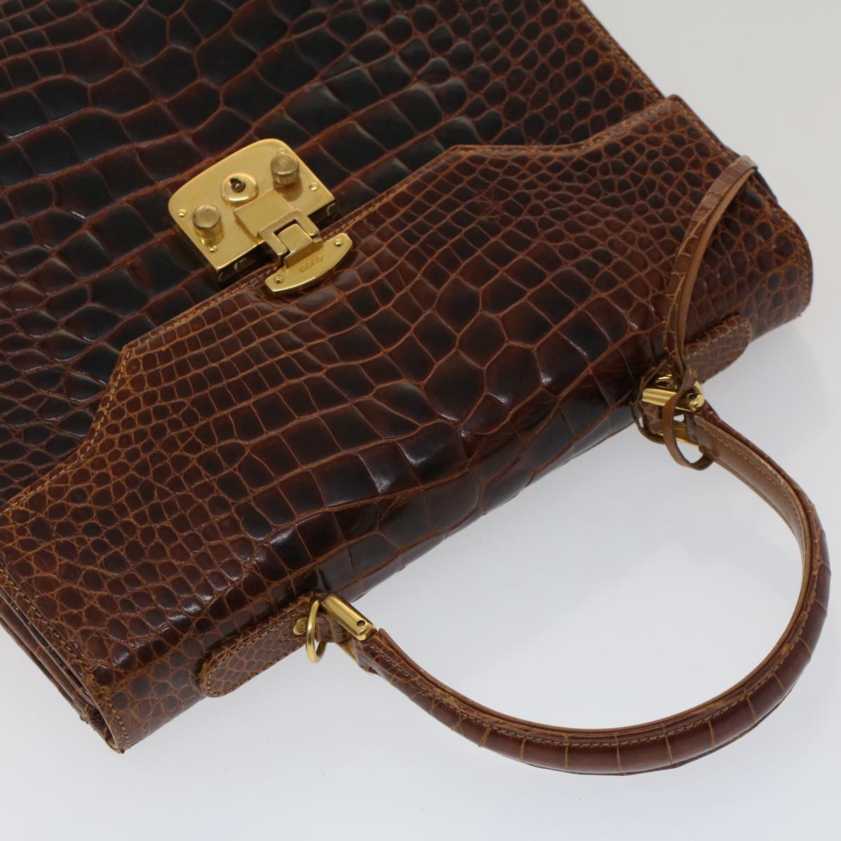 GUCCI Hand Bag Crocodile 2way Brown kk194
