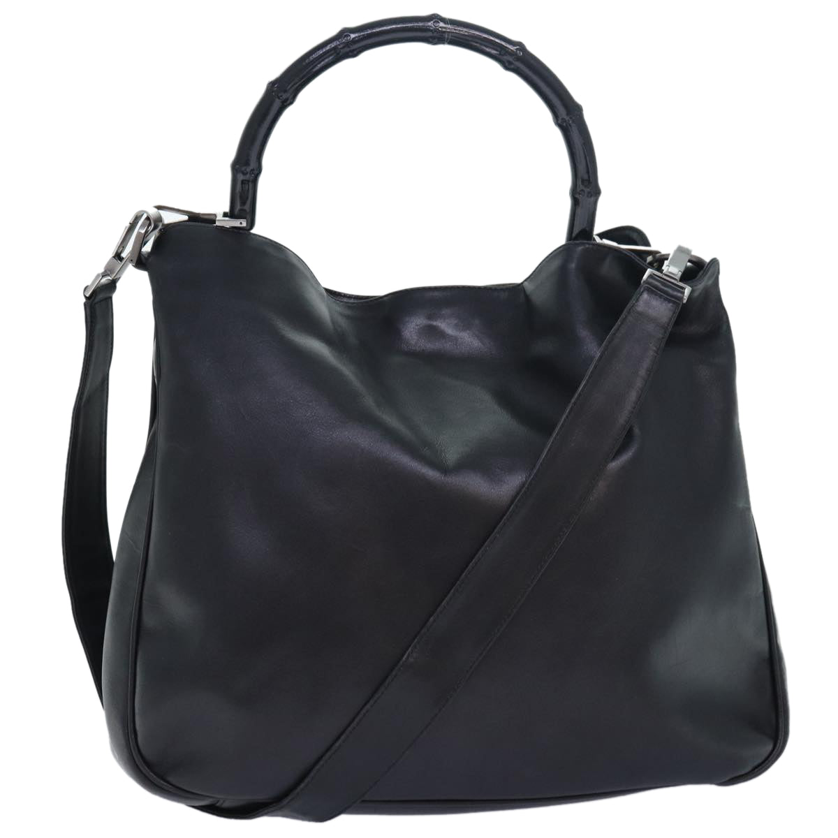 GUCCI Bamboo Hand Bag Leather 2way Black kk265