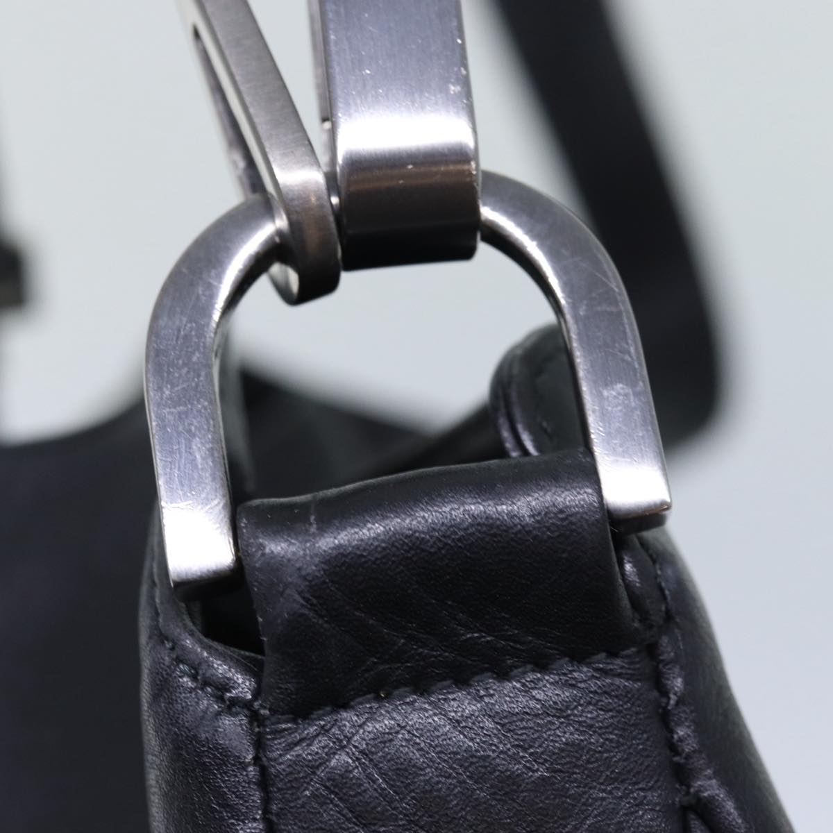 GUCCI Bamboo Hand Bag Leather 2way Black kk265