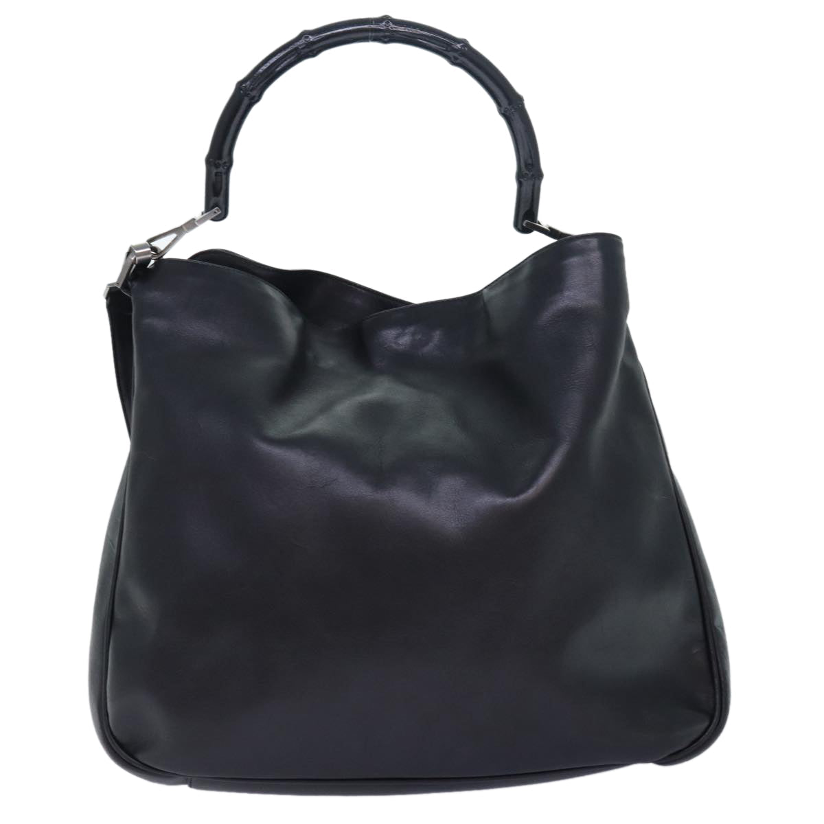 GUCCI Bamboo Hand Bag Leather 2way Black kk265