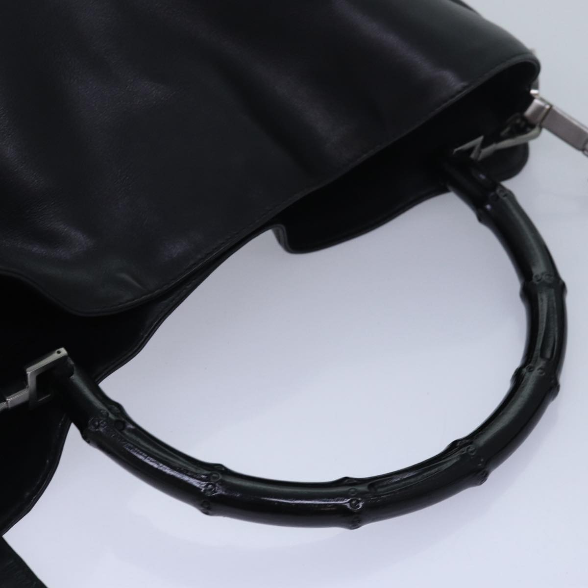 GUCCI Bamboo Hand Bag Leather 2way Black kk265