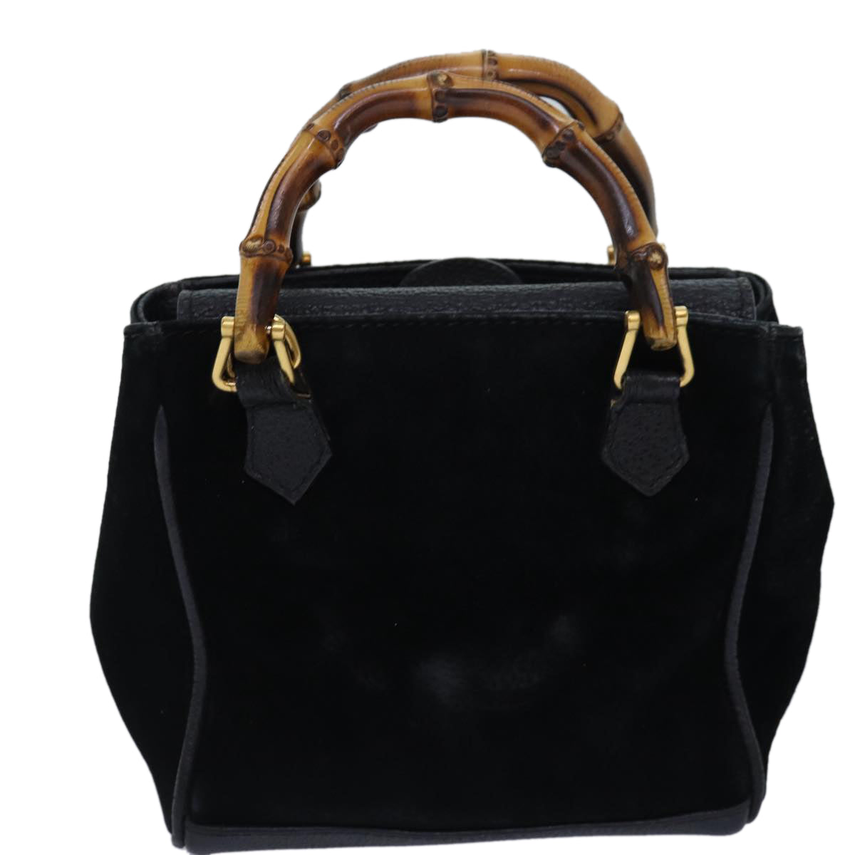 GUCCI Bamboo Hand Bag Suede 2way Black kk266