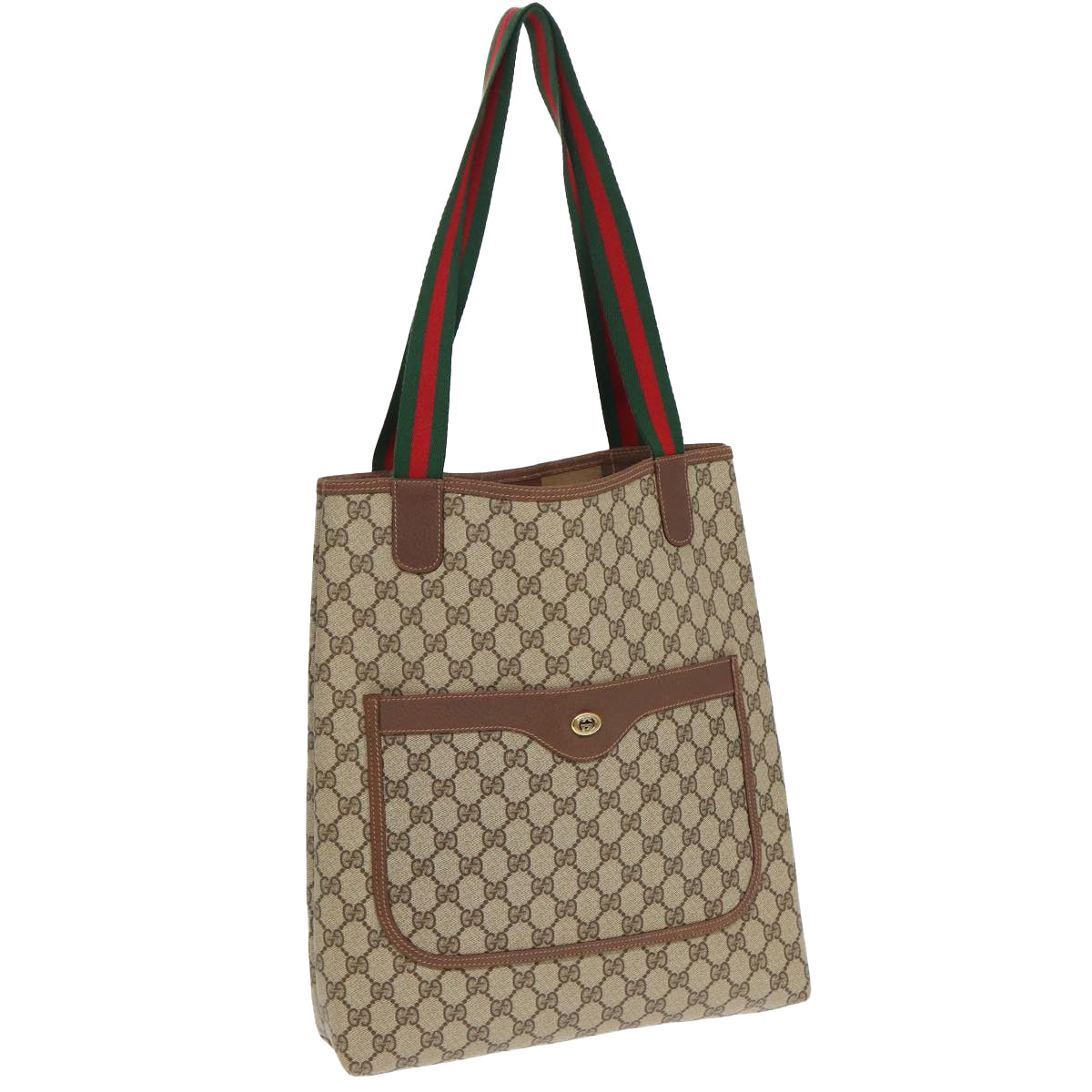 GUCCI GG Canvas Web Sherry Line Tote Bag PVC Leather Beige Green Red kk275
