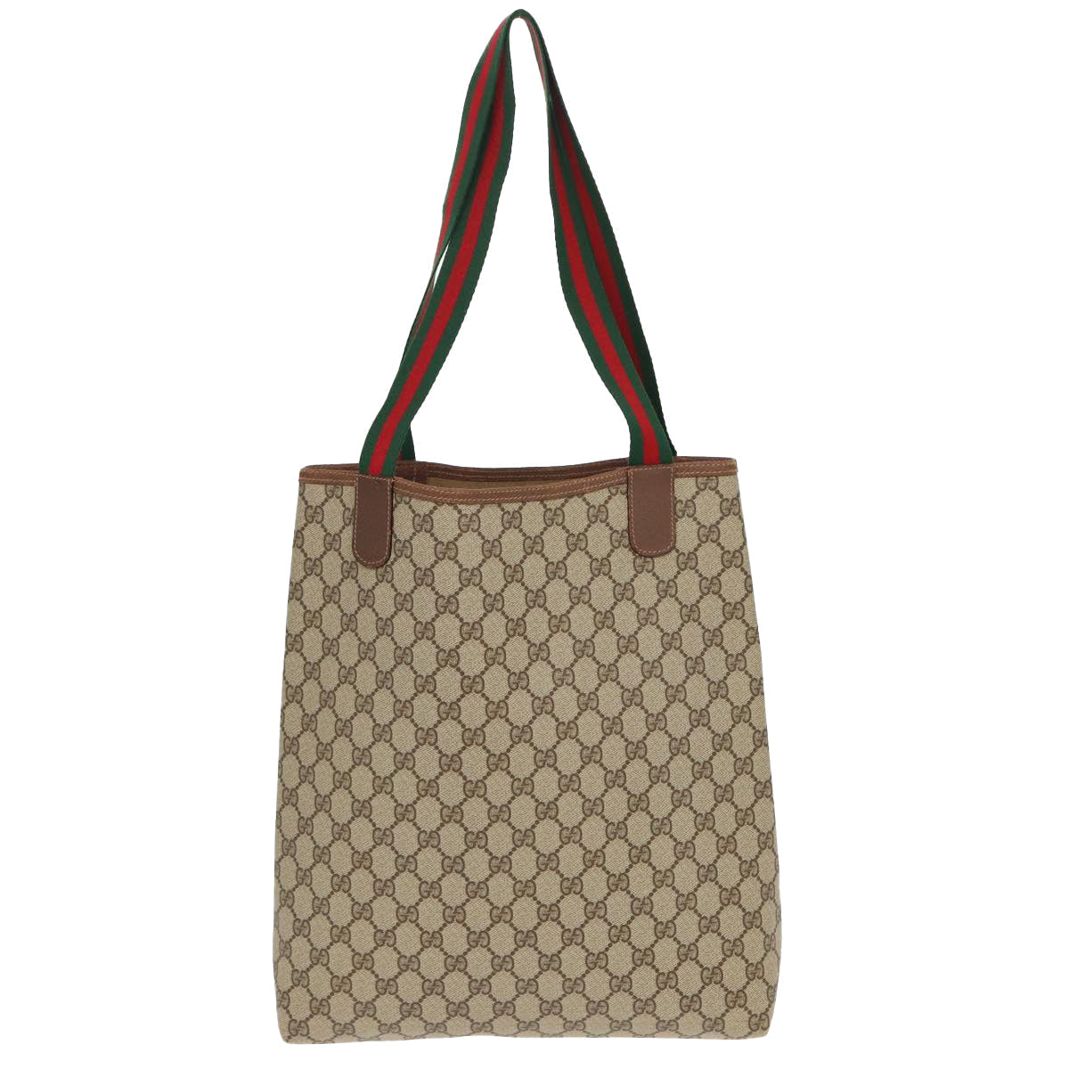 GUCCI GG Canvas Web Sherry Line Tote Bag PVC Leather Beige Green Red kk275