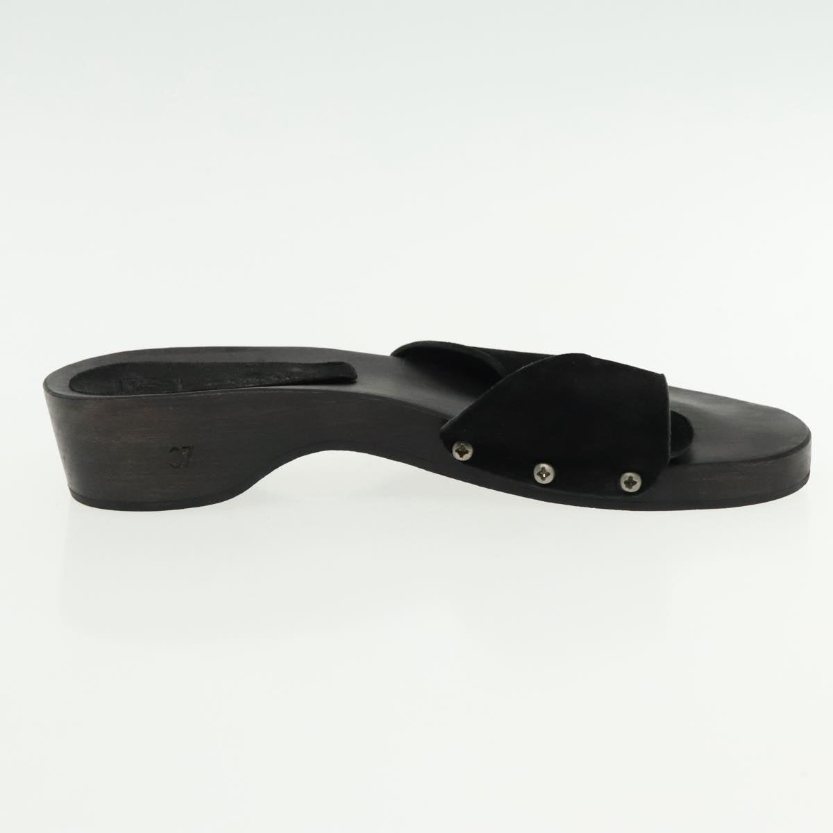 CHANEL Size 37 Sandals Suede Black Silver CC kk353